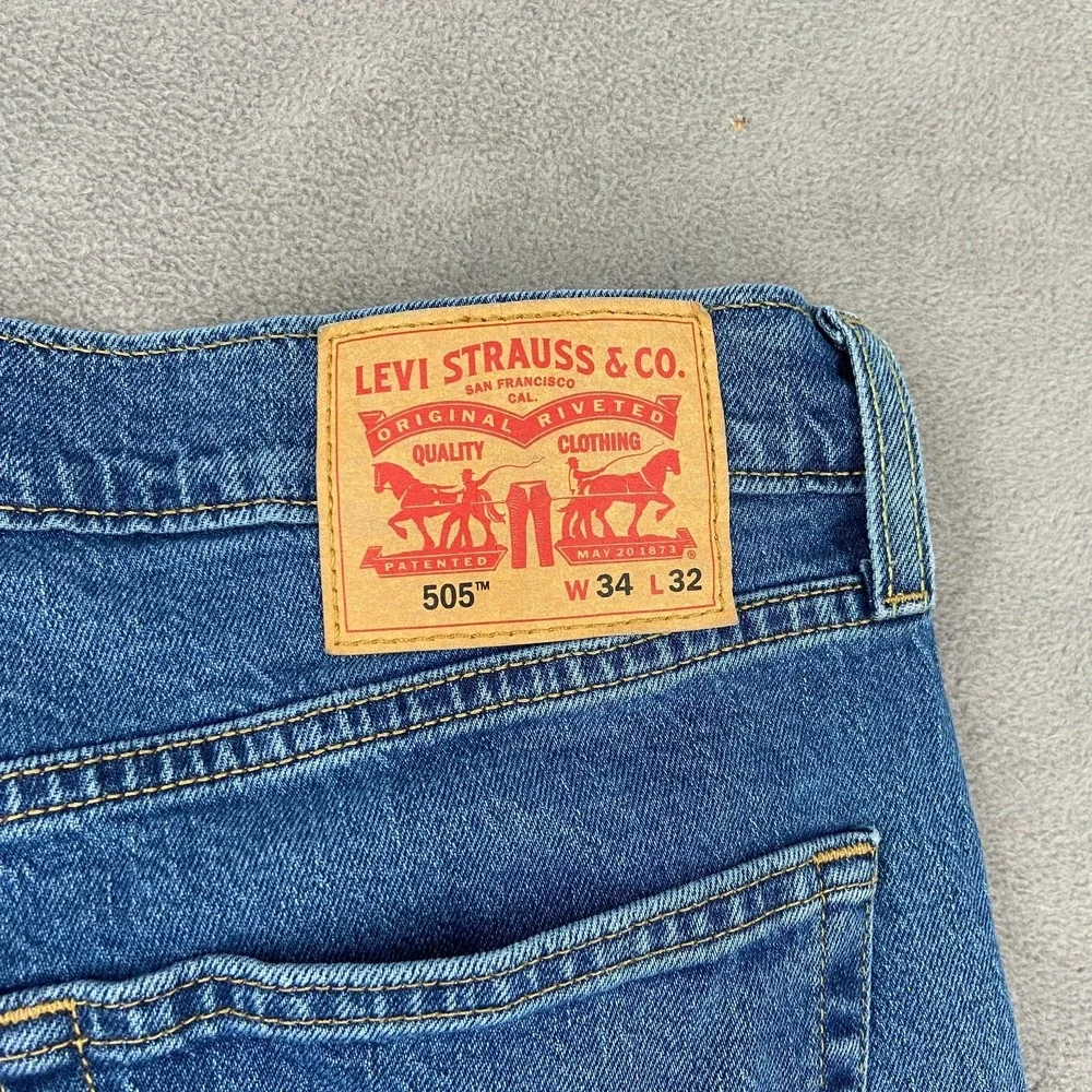 Levi's 505 Regular Fit‎ Jeans Mens 34x32 Blue Denim Casual Mid Rise Straight Leg